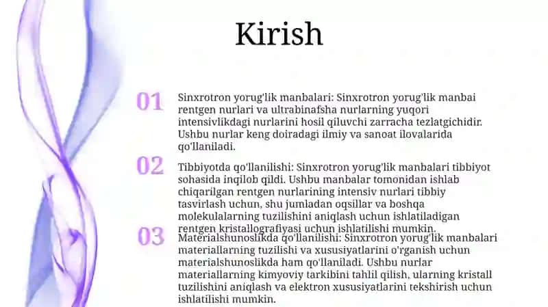 Sinxrotron Nurlanishlar Va Ularning Qo’Llanilishi 2
