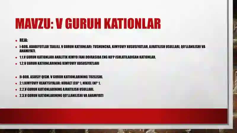 V guruh kationlar 2