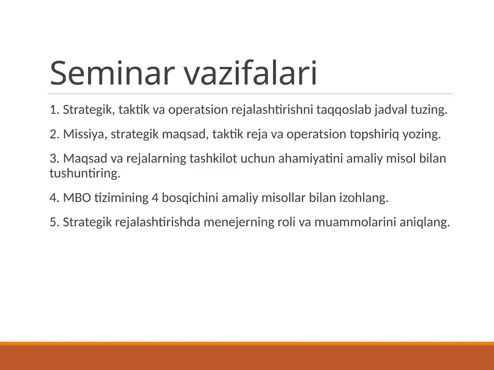 STRATEGIK VA TAKTIK REJALASHTIRISH, muammoli vaziyatlar, biznes o‘yini va trening mashg‘ulotlari 2