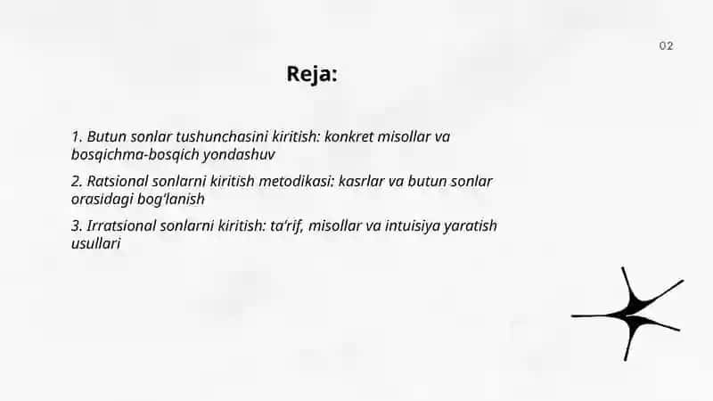 Butun, Ratsional va Irrasional Sonlarni Kiritish Metodikasi 2