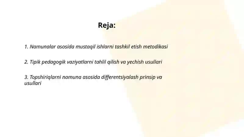 Namunalar bo'yicha mustaqil ishlar 2