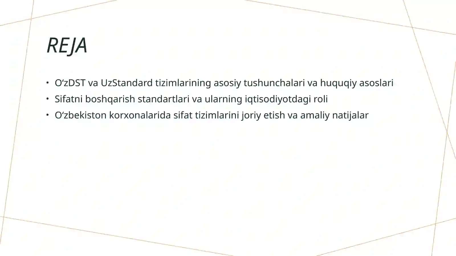 O‘zbekiston Respublikasida sifatni boshqarish tizimlari (O‘zDST, UzStandard) 2