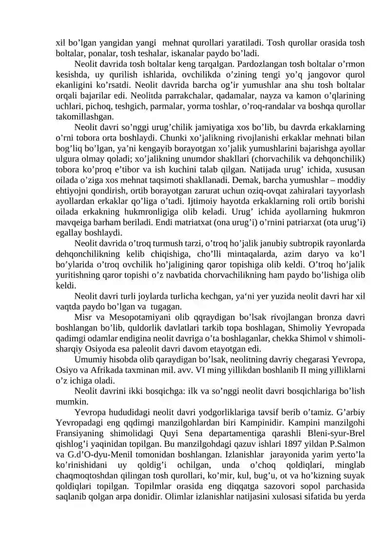 NEOLIT DAVRI XO’JALIGI VA MODDIY MADANIYATI 2