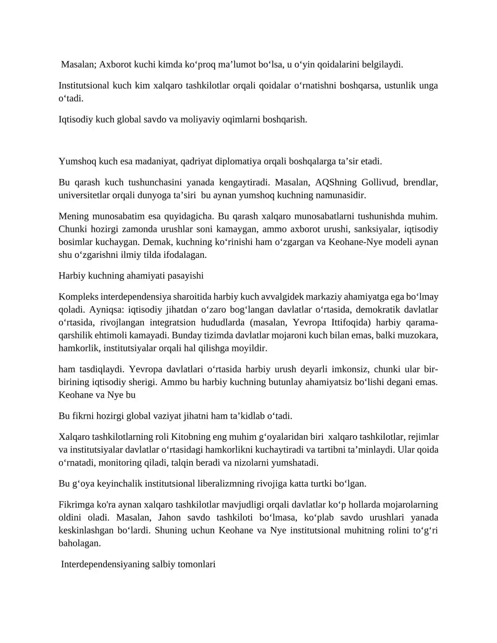 Power and Interdependence asarining asosiy g‘oyalari va ularning ahamiyati 2