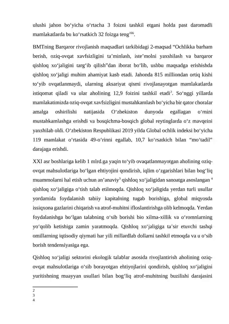 Qishloq xo‘jaligini “yashil iqtisodiyot” asosida barqaror rivojlantirish 2