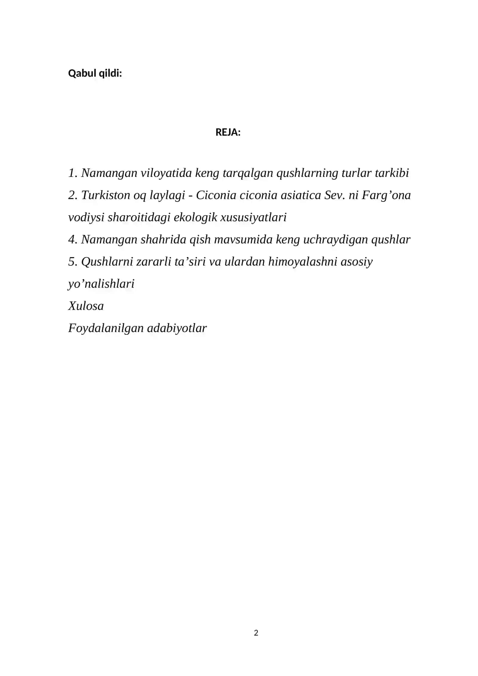 Namangan viloyatida keng tarqalgan qushlar va ularning bioekologik xususiyatlari 2