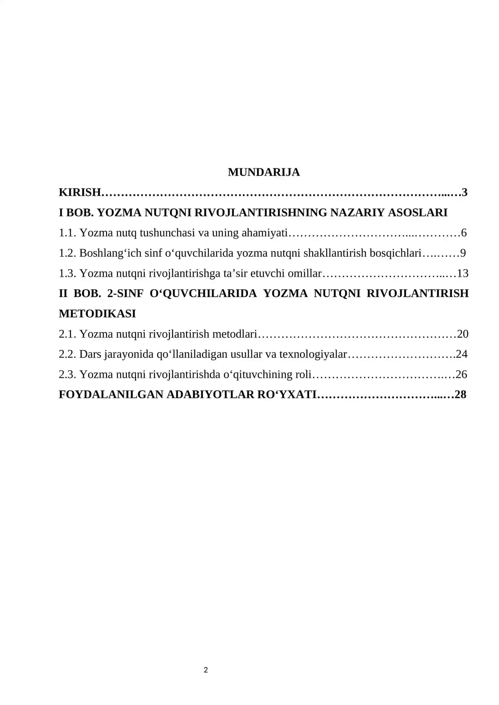 2-sinf o‘quvchilarida yozma nutqni rivojlantirish metodikasi. 2