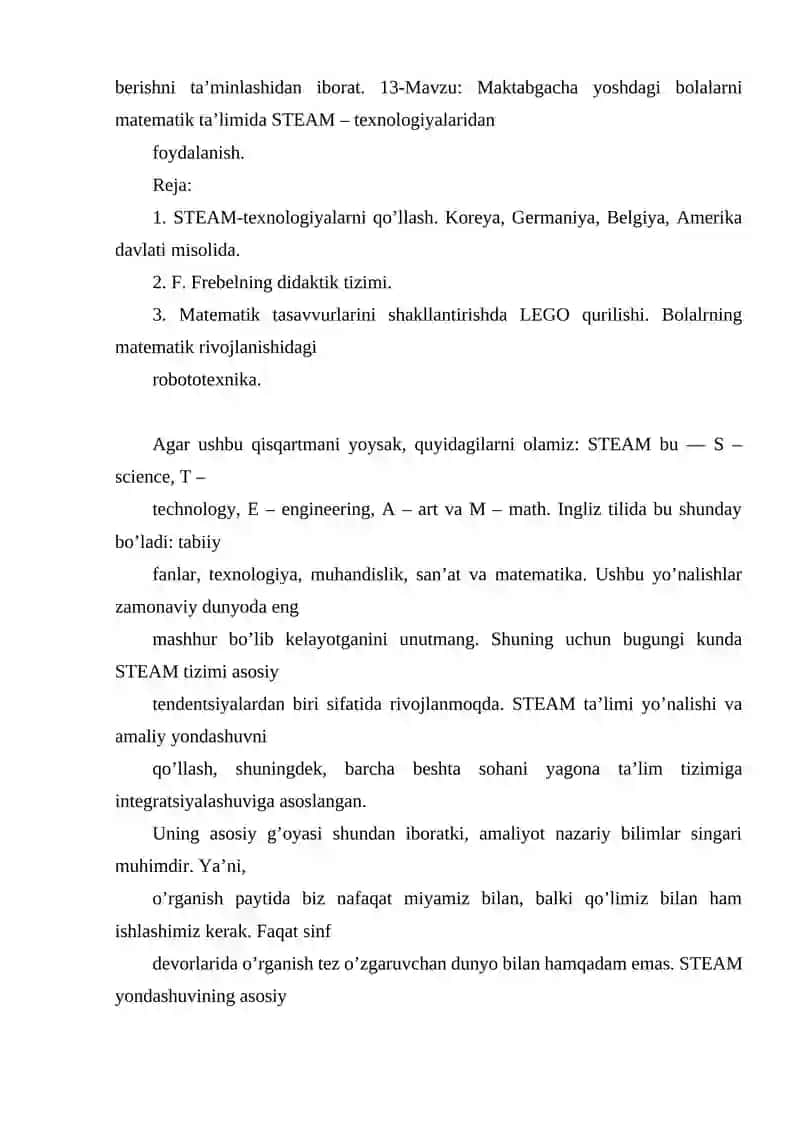 Maktabgacha yoshdagi bolalarning matematik ta'limda steam texnologiyalaridan foydalanish 2