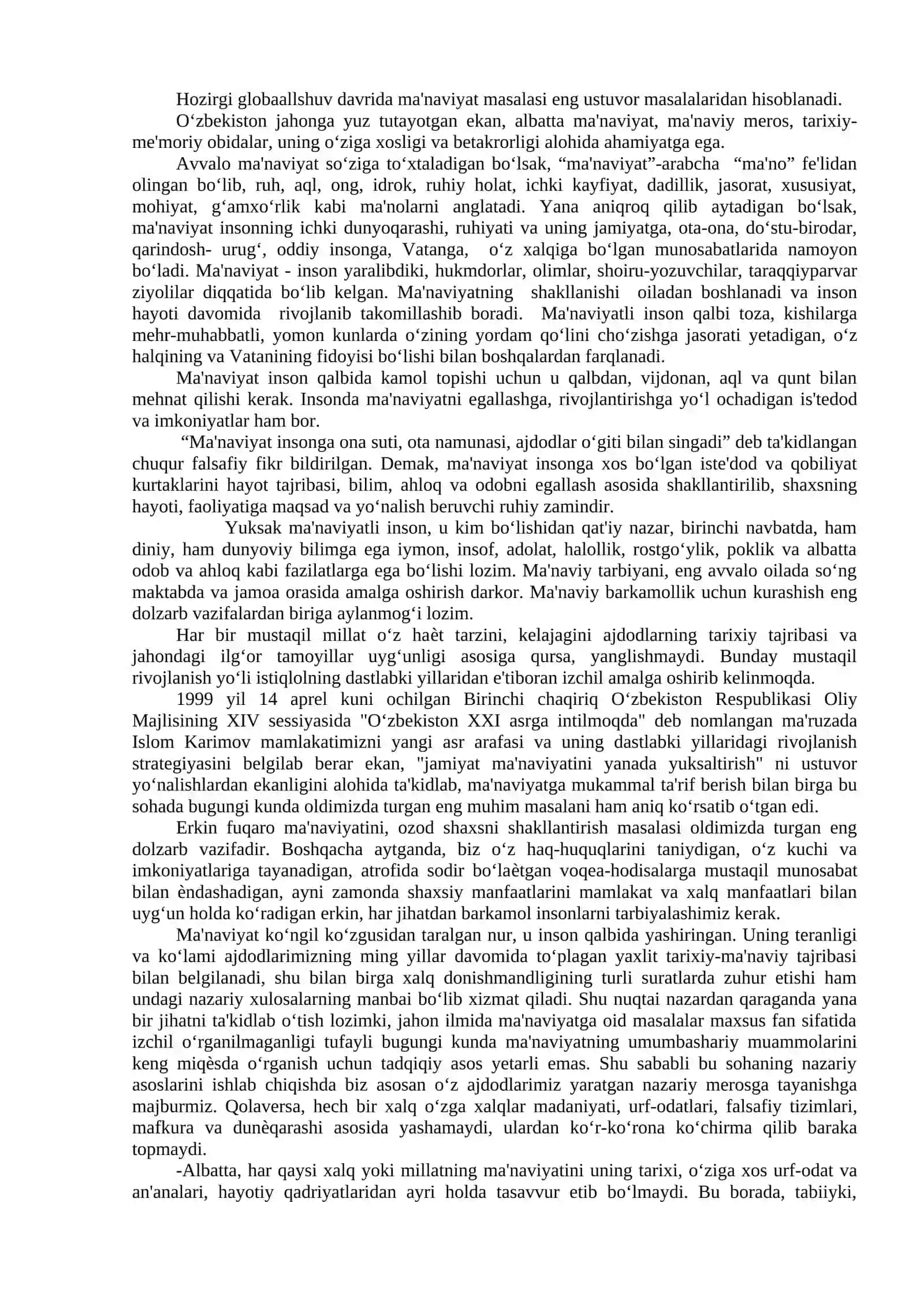 MUSTAQILLIK YILLARIDA O‘ZBEKISTONDAGI MA'NAVIY VA MADANIY TARAQQIYOT 2