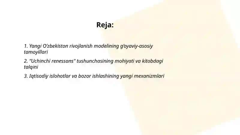 Yangi O’zbekistonning taraqqiyot strategiyasi 2