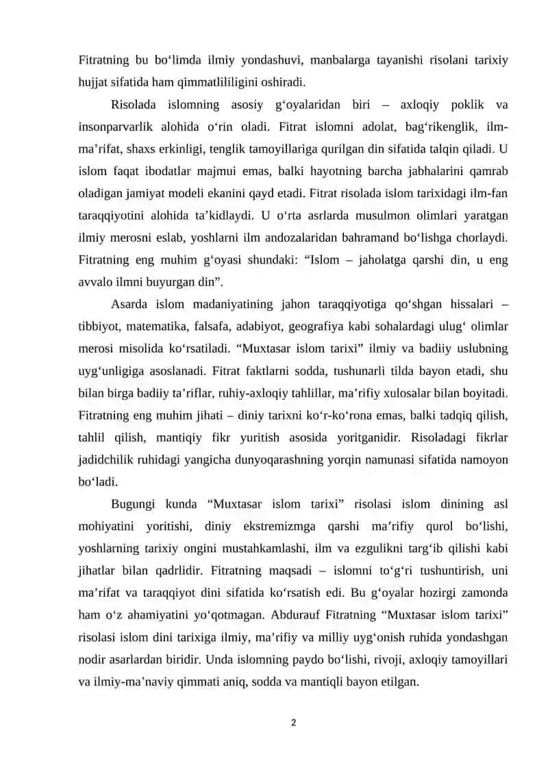 Abdurauf Fitratning “Muxtasar islom tarixi” risolasi 2