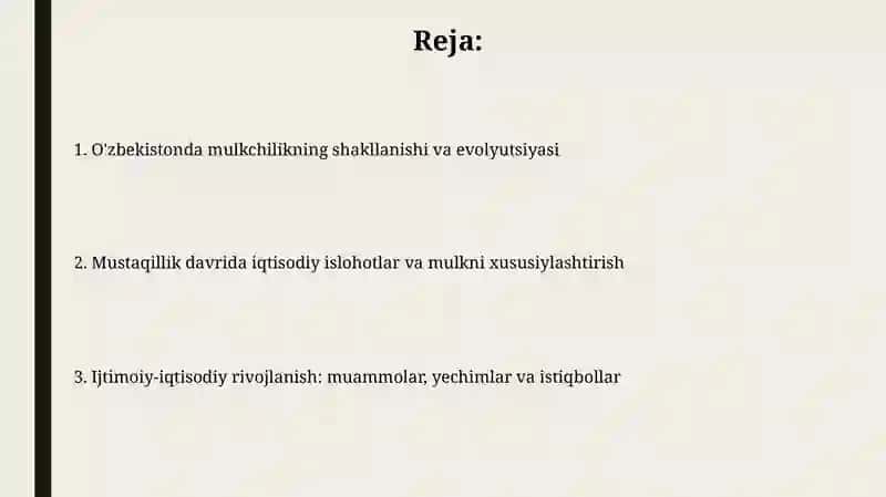 O'zbekistonda mulkchilikning shakllanishi va evolyutsiyasi 2