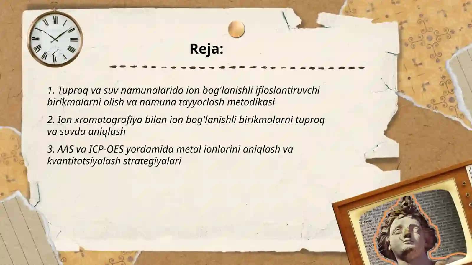Tuproq va suvning ifloslanishida ion boğlanishli birikmalarini aniqlab ulardan tozalash usulini ishlab chiqarish 2
