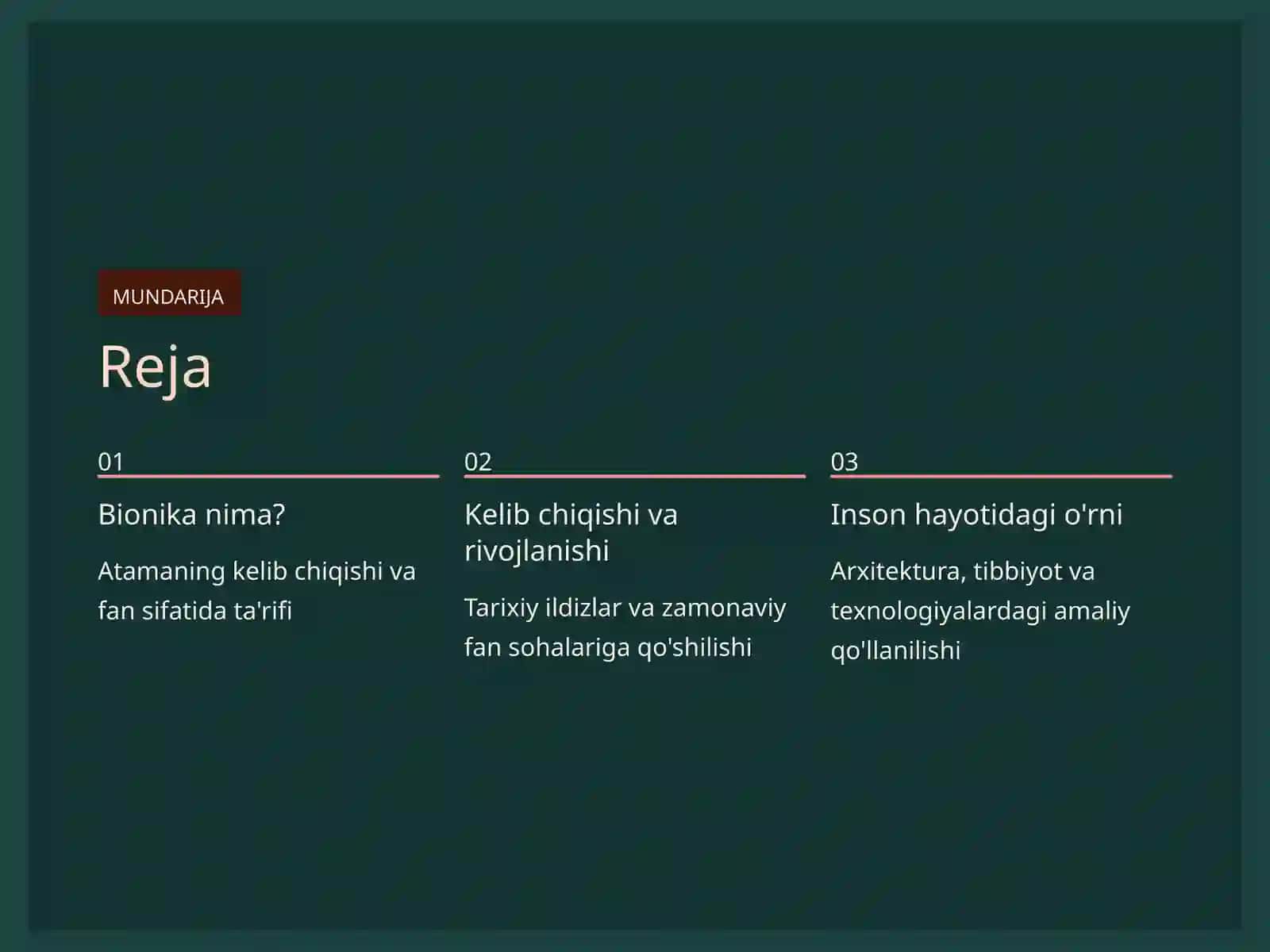 Bionika asoslari va inson hayotidagi o'rni 2