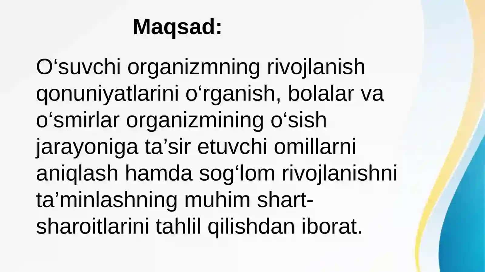 O'suvchi organizm o'sishi va rivojlanishining asosiy qonuniyatlari 2