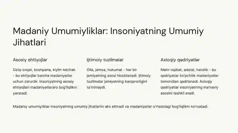Dunyo Xalqlari Madaniyatidagi Umumiylik va Farqlar 2