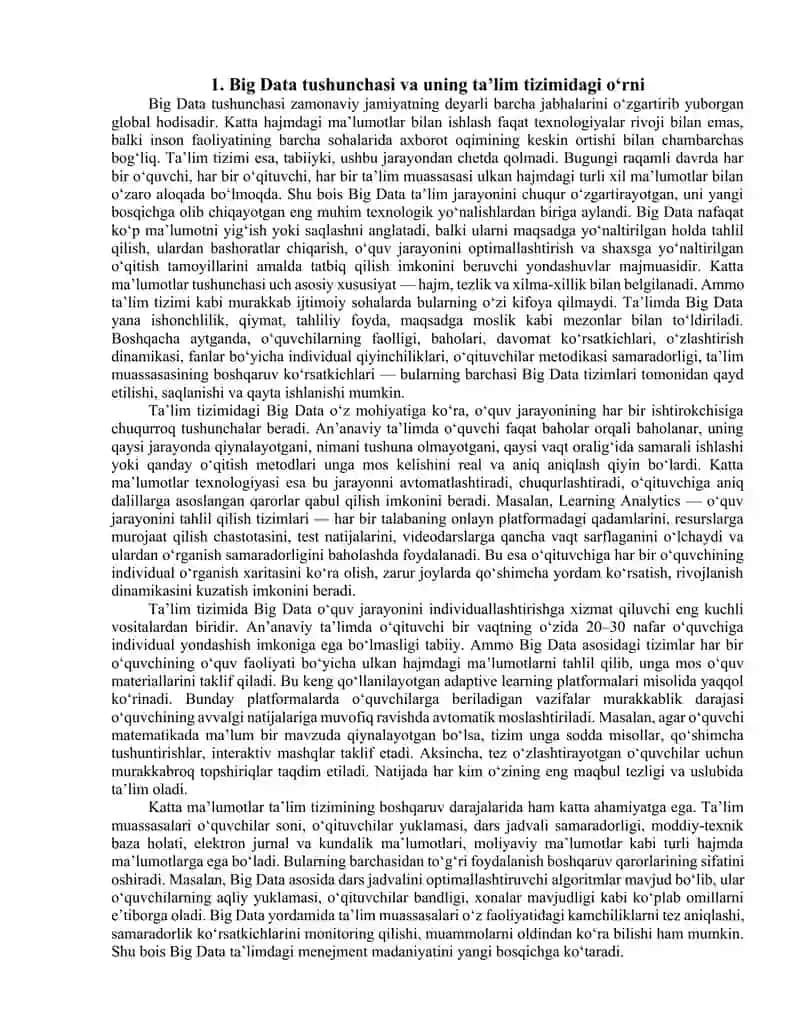 Big Data va katta hajmdagi ma’lumotlarni tashkil qilishning ta’limdagi imkoniyatlari 2