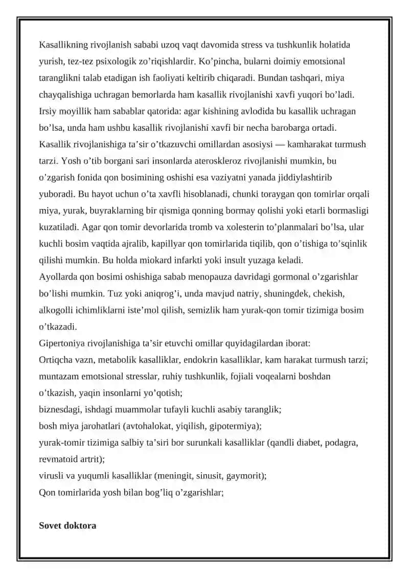 Gipertoniya Sindromi Uni Davolashda Dori Vositalari 2