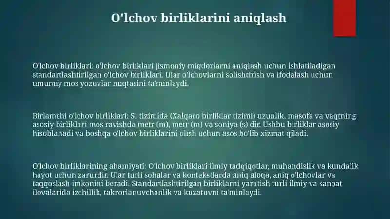 Asosiy Òlchov Birliklari 2