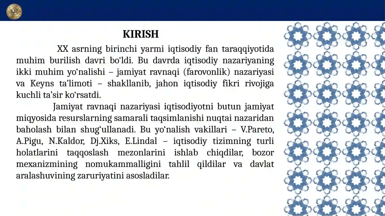 Jamiyat ravnaqi nazariyasi va Jon Meynard Keyns ta’limoti 2