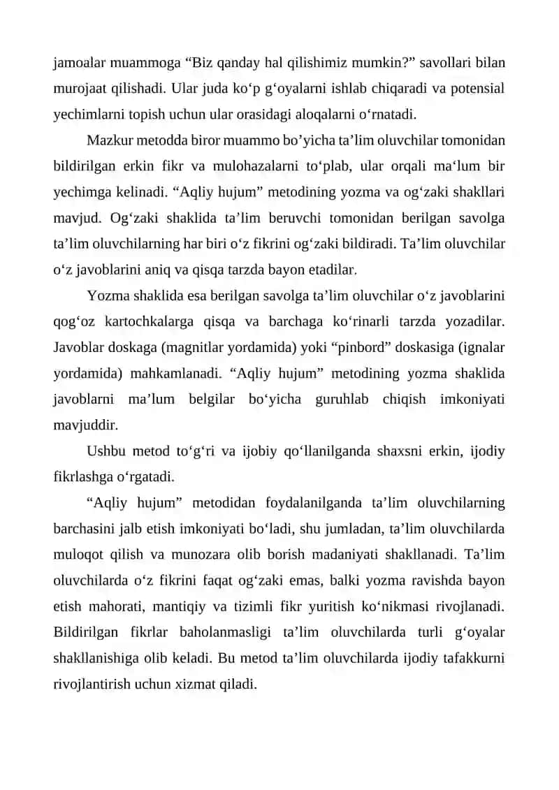 Mavzu: Fikrlarni yaratish: “Aqliy hujum” metodi 2
