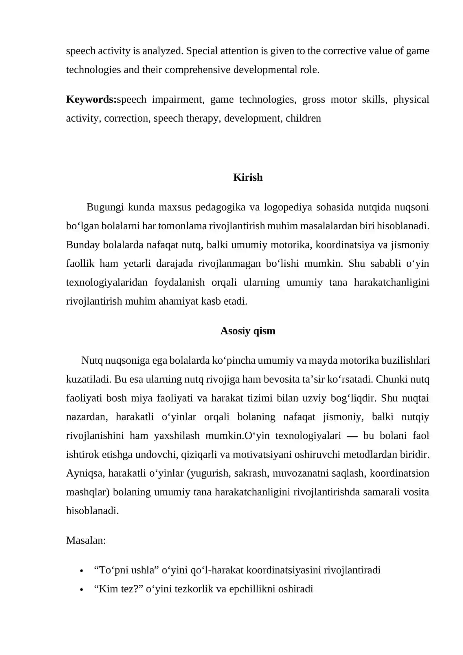 Nutqda nuqsoni bo'lgan bolalarda o'yin texnologiyalari 2