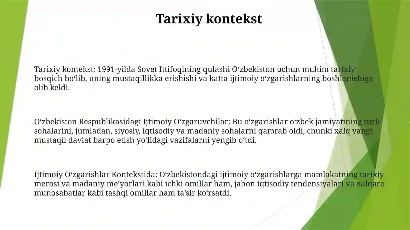 O‘Zbekiston RespublikasidagiIjtimoiyO‘Zgarishlar 2