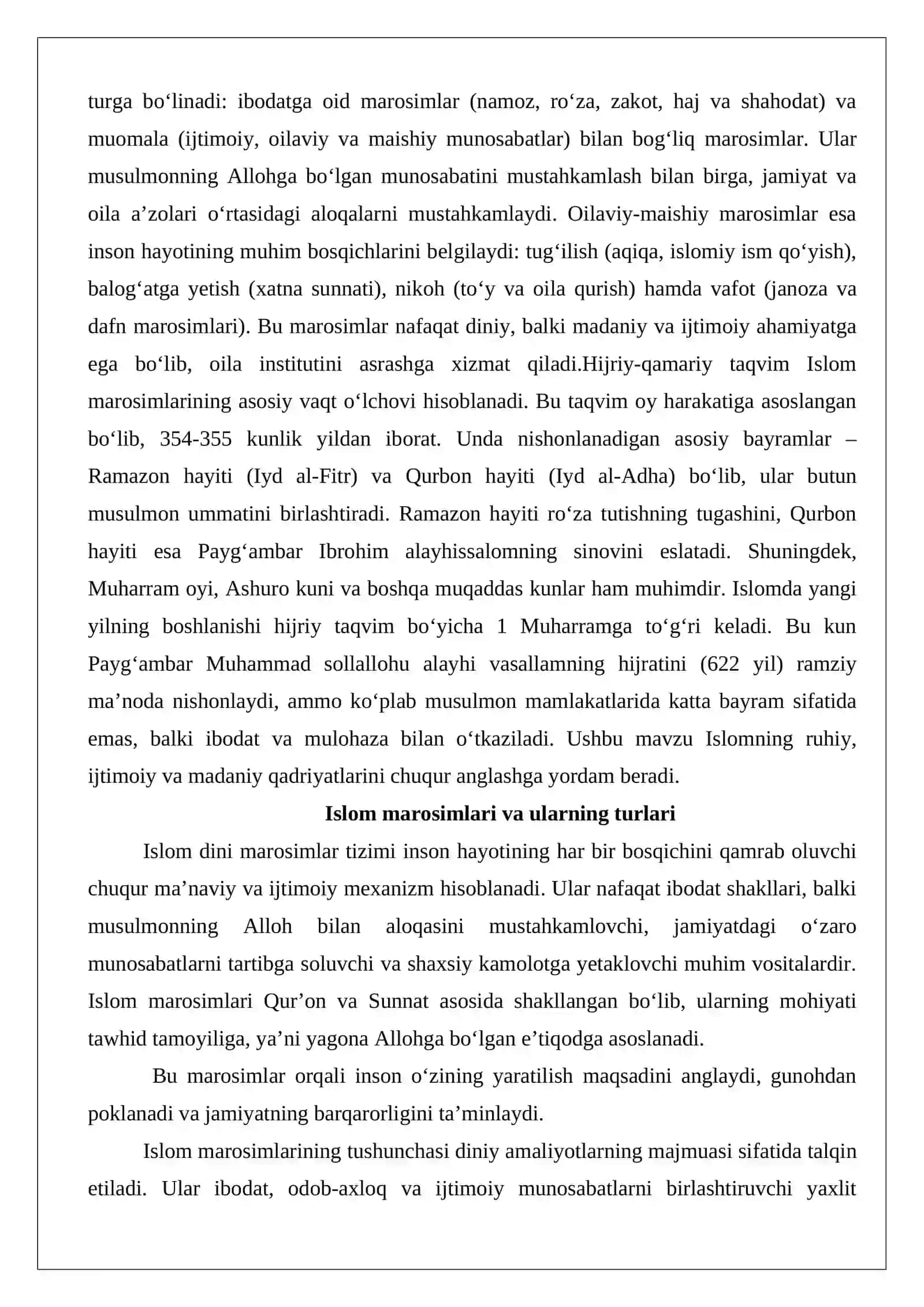 Islom marosimlari va ularning turlari, oilaviy-maishiy marosimlar, hijriy-qamariy taqvim asosida nishonlanadigan bayram va marosimlar, islomda yangi yilning boshlanishi 2