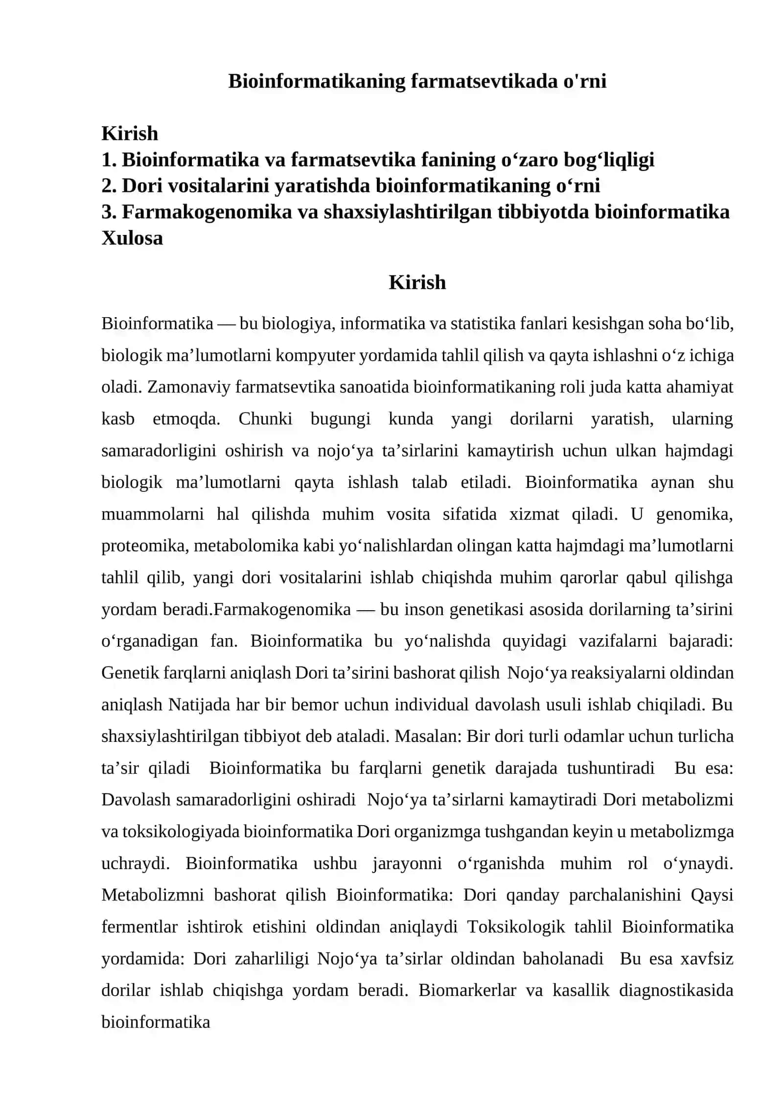 Bioinformatikaning farmatsevtikada o'rni 2