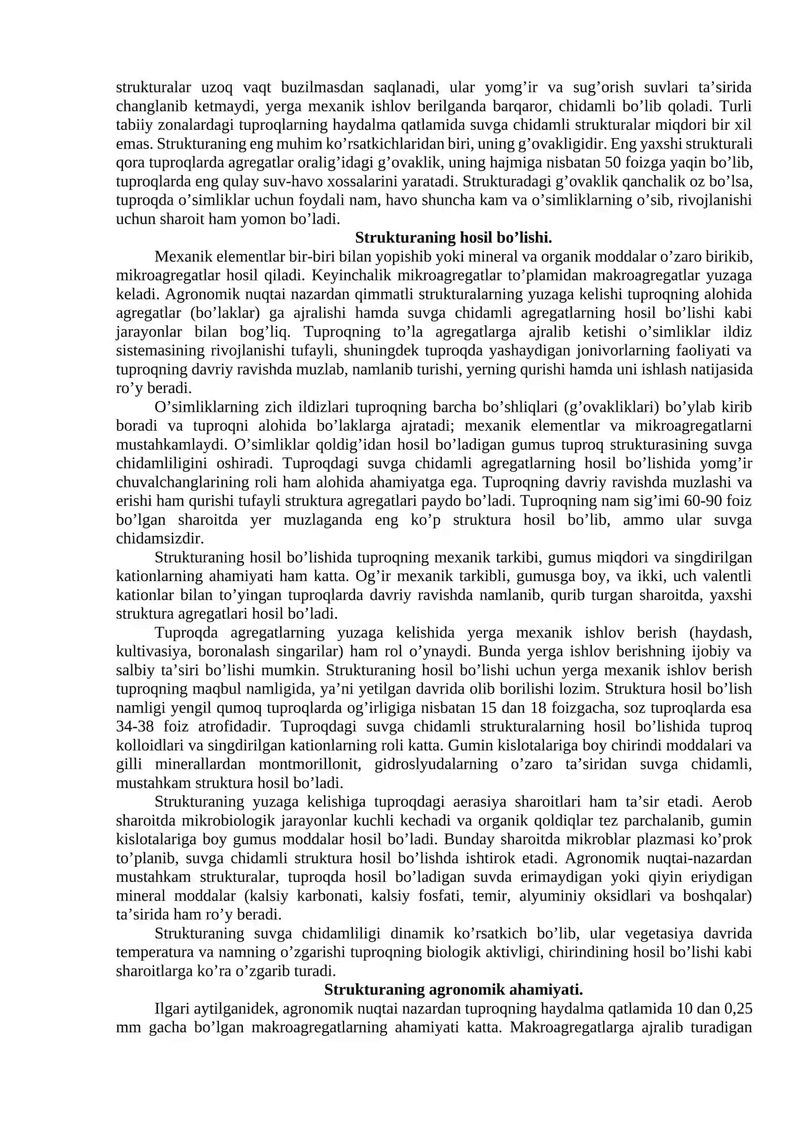 Tuproq strukturasi, suv xossalari, tuproqning havo xossasi va havo rejimi 2