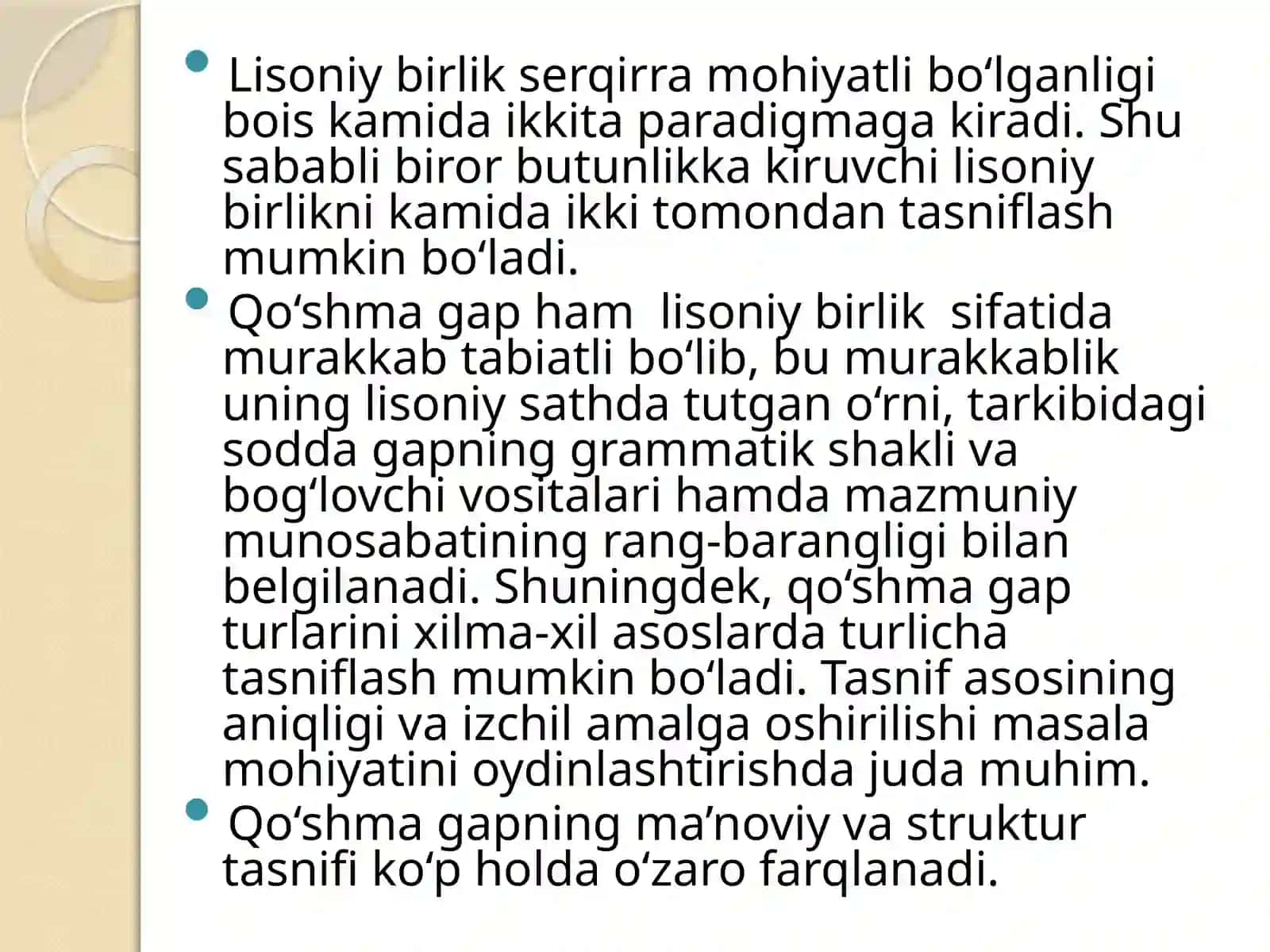 Qo‘shma gap tasnifi masalasi.  Tasniflash asoslari. 2