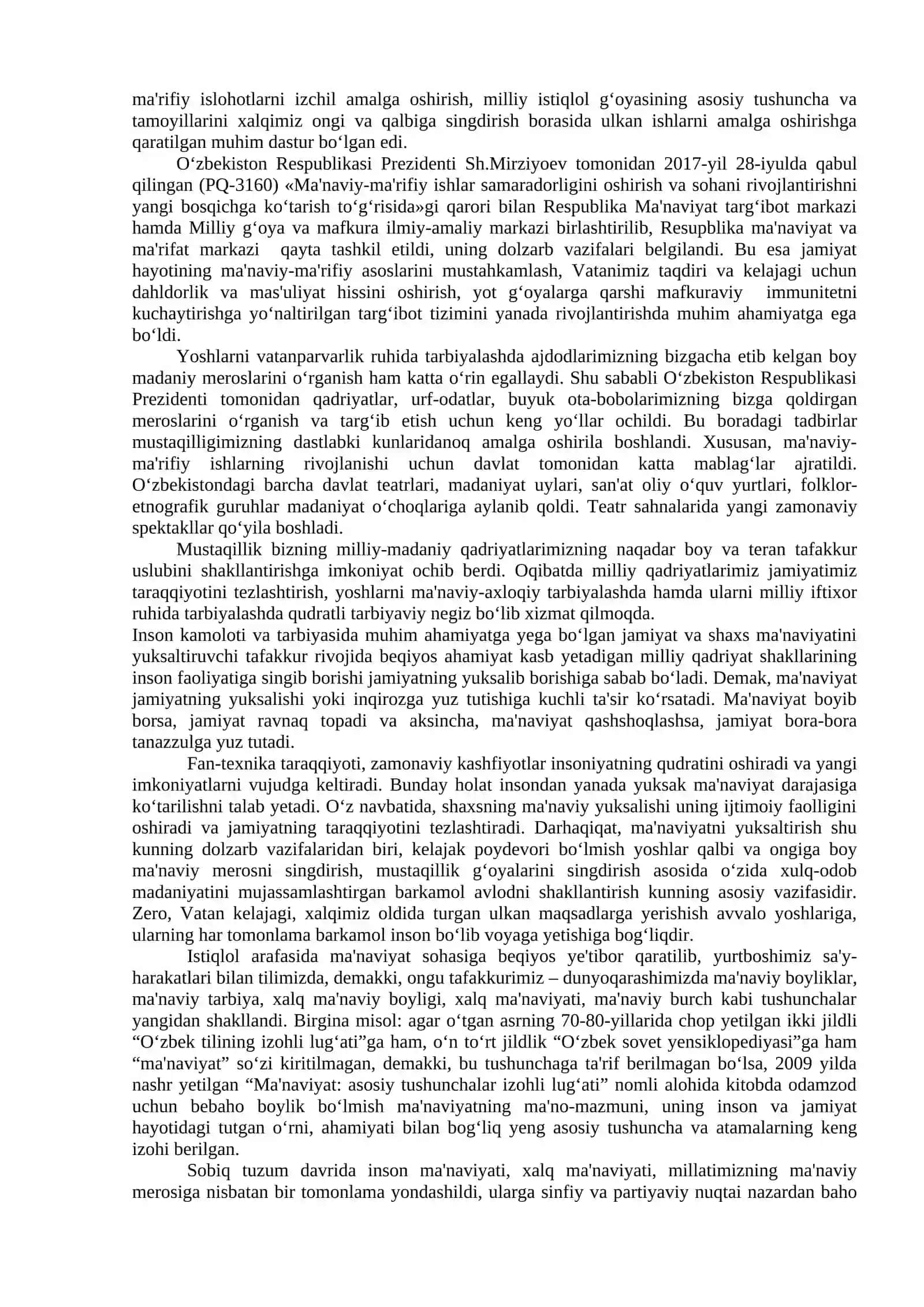 Mustaqillik yillarida O‘zbekistondagi ma'naviy va madaniy taraqqiyot 2