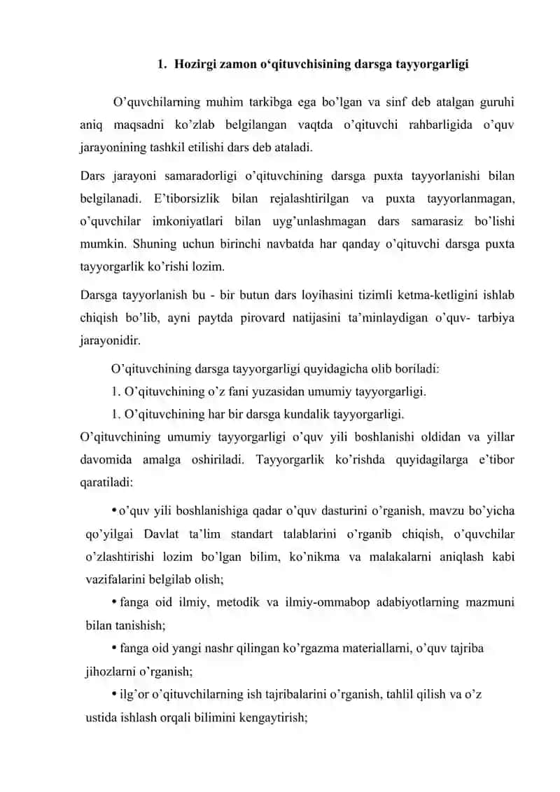 Darslar ishlanmasini yaratish o'qituvchi rahbarligida talaba mustaqil ishi 2