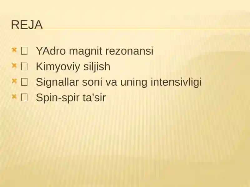 YaMR, PMR, atom- adsorbtsion, rentgenospektroskopiya usullari. 2