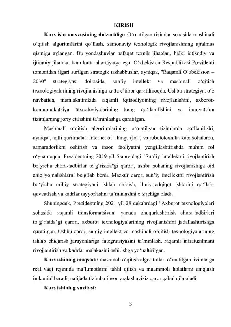 O‘RNATILGAN TIZIMLARDA MASHINALI O‘QITISH ALGORITMLARINI QO‘LLASH 2