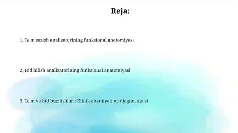 Ta'm va hid bilish analizatorlarning funksional anatomiyasi 2