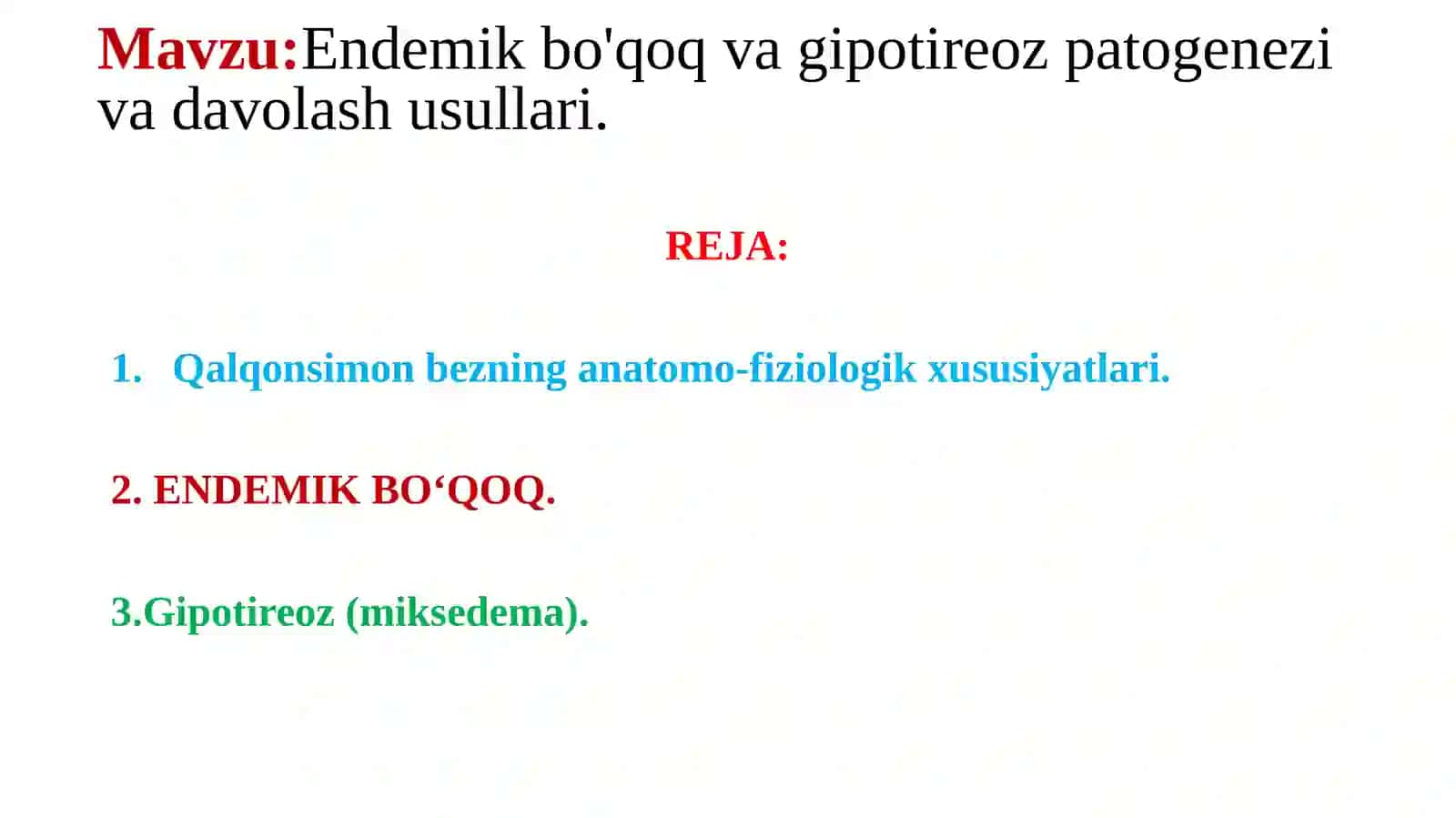 Endemik bo'qoq va gipotireoz patogenezlari 2