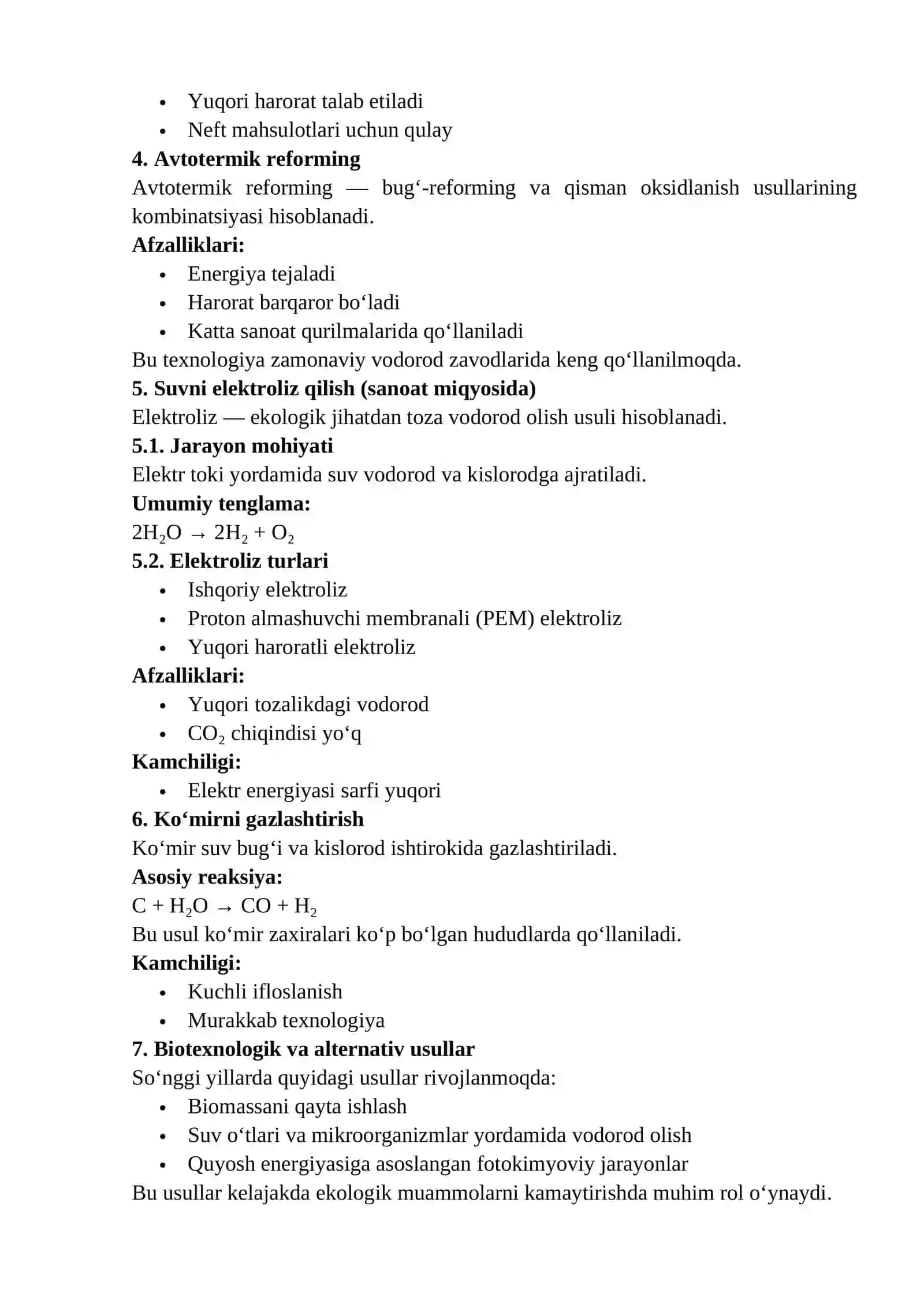 Vodorod ishlab chiqarishning sanoat texnologiyalari 2