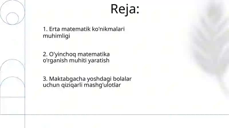 Maktabgacha ta'lim tashkilotlarida matematika bo'yicha ishlarni rejalashtirish 2