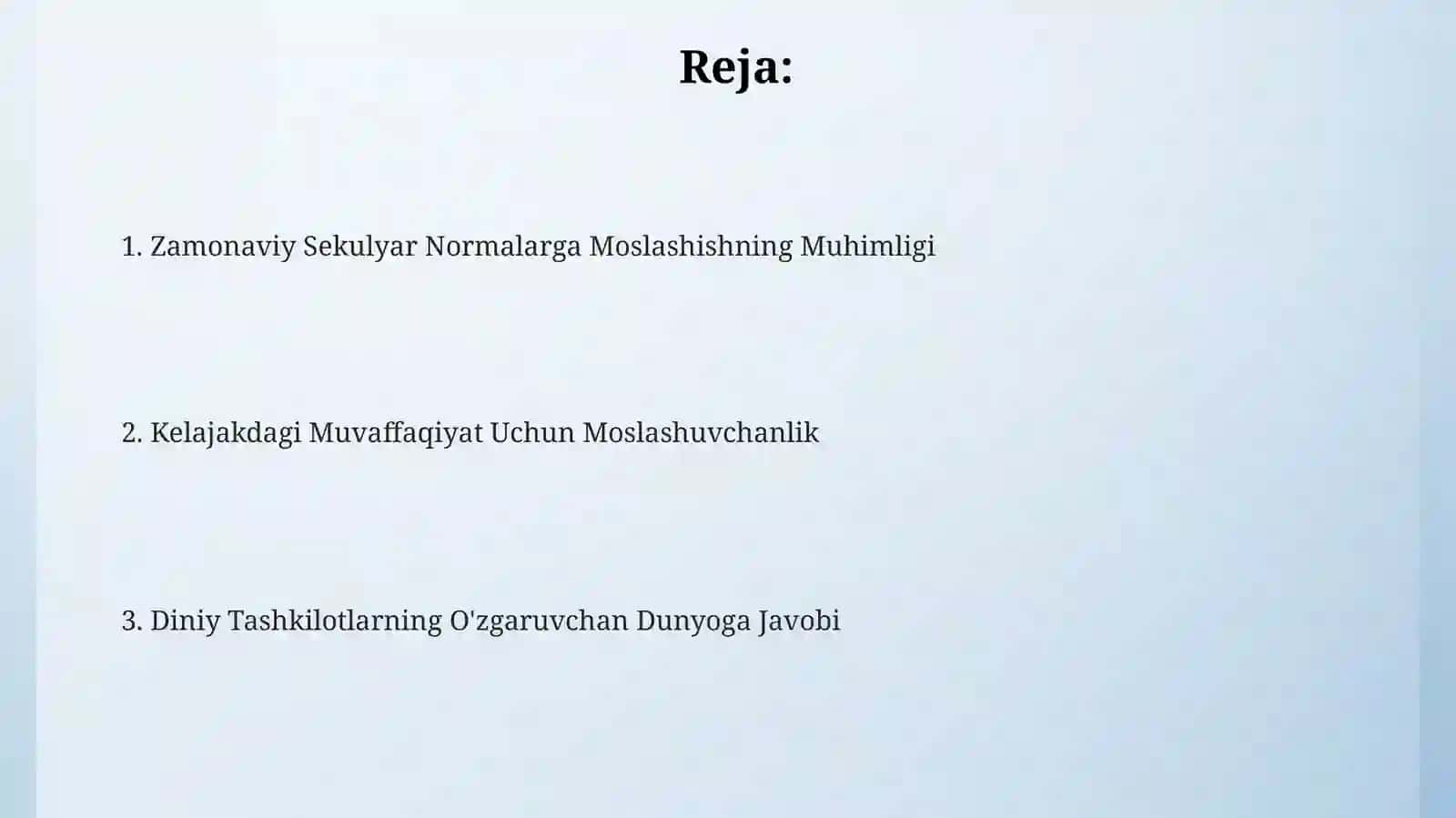 Diniytashkilotlarningzamonaviydunyoviyme'yyorlarigamoslashuviningahamiyati 2