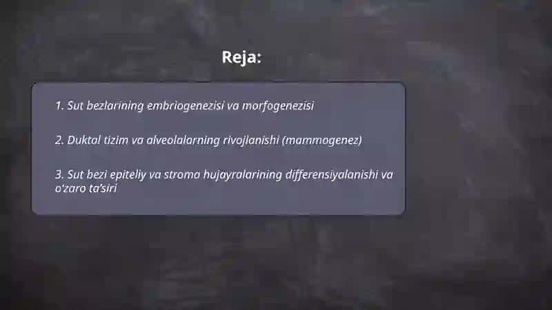 Sut bezlari gistogenezi va gistofiziologiyasi..laktatsiya jarayonining neyrogumoral mehanizmlari 2