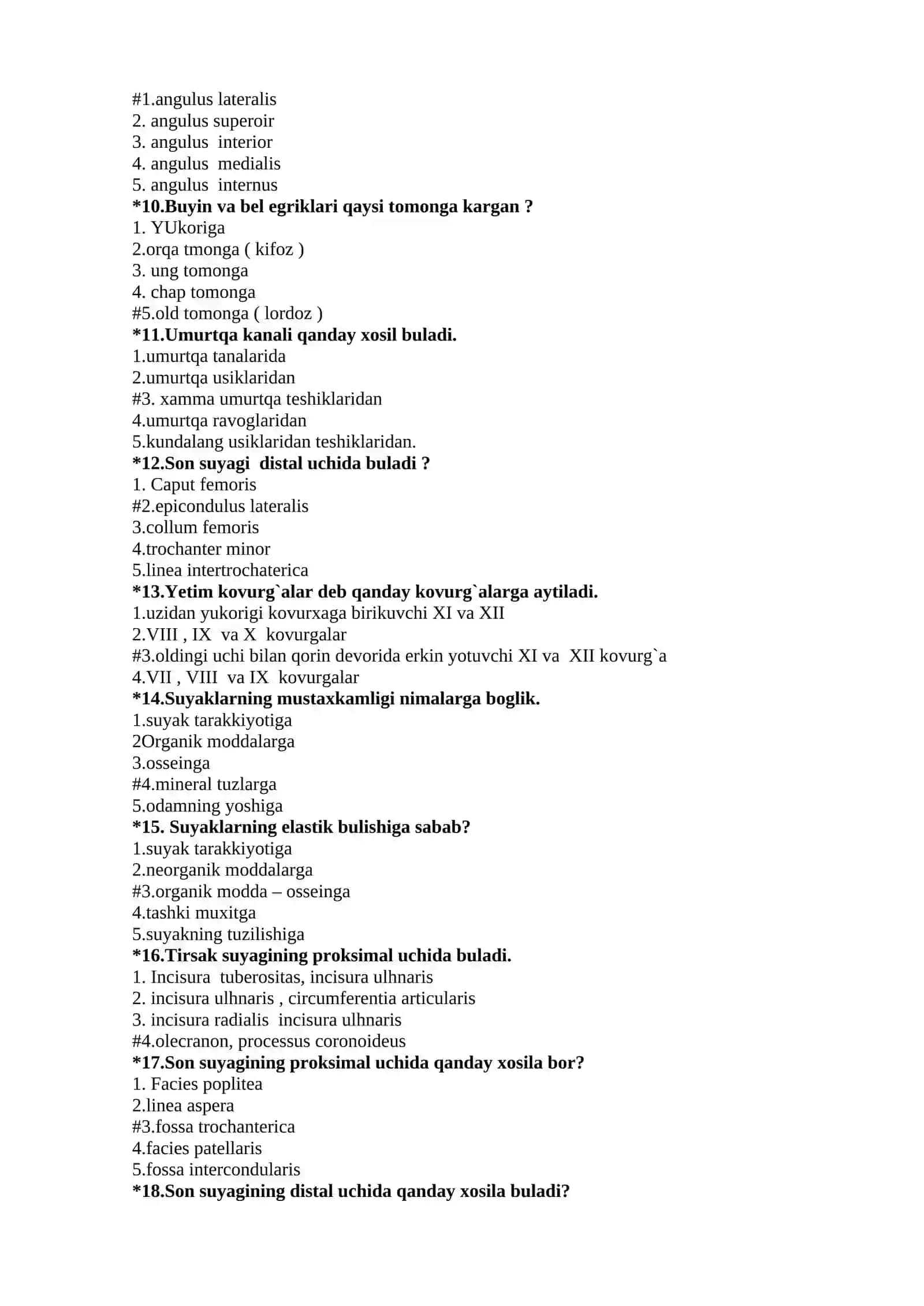 Odam anatomiasi fanidan test savollari 2