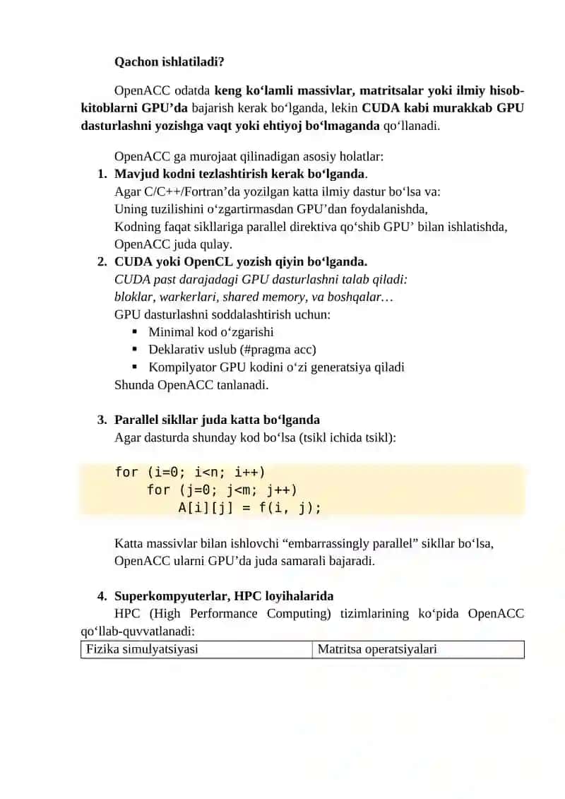 OpenACC hisoblash ko‘rsatmalarini qo‘shish 2