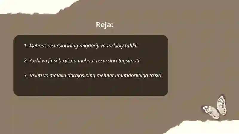 Mehnat resurslari bilan ta'minlanganlik va mehnat unumdorligi tahlili 2