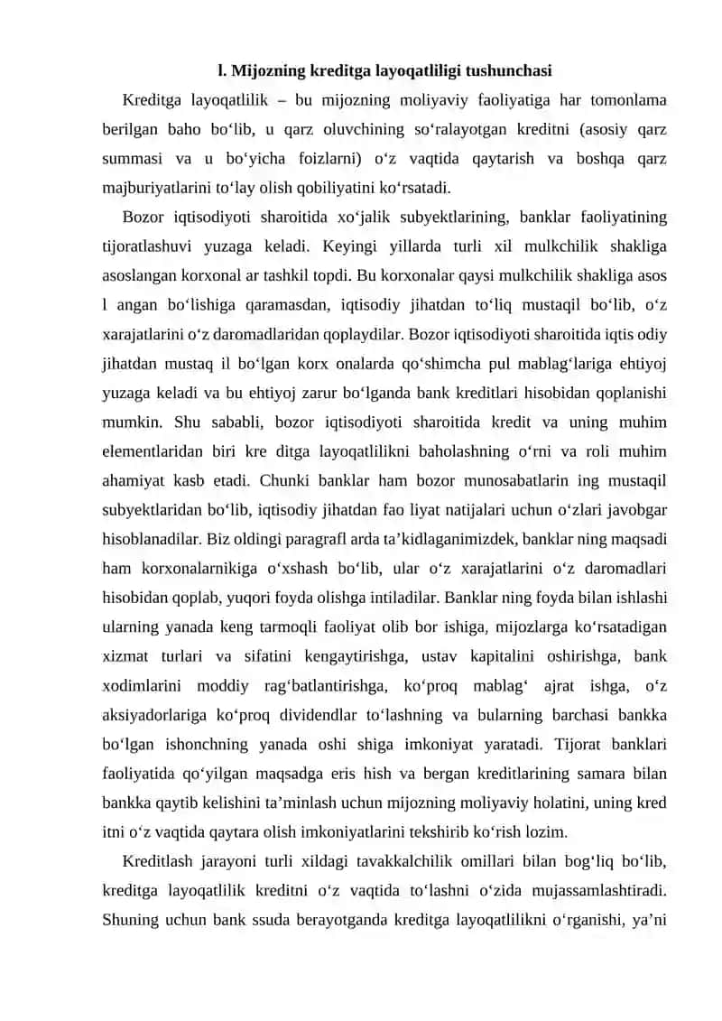 Kreditga layoqatlilik tahlili 2