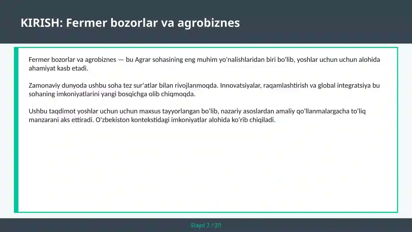 FERMER BOZORLAR VA AGROBIZNES 2