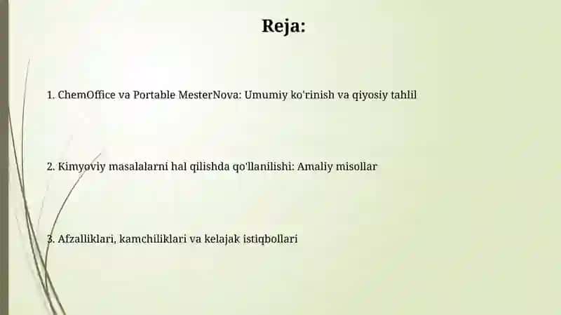 ChemOffice va Portable Mesterenova dasturlarining kimyoviy muammolarni yechishda qo'llanilishi 2