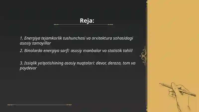 Arxitekturada energiya tejamkorlik: innovatsion yondashuvlar va amaliy tajribalar 2