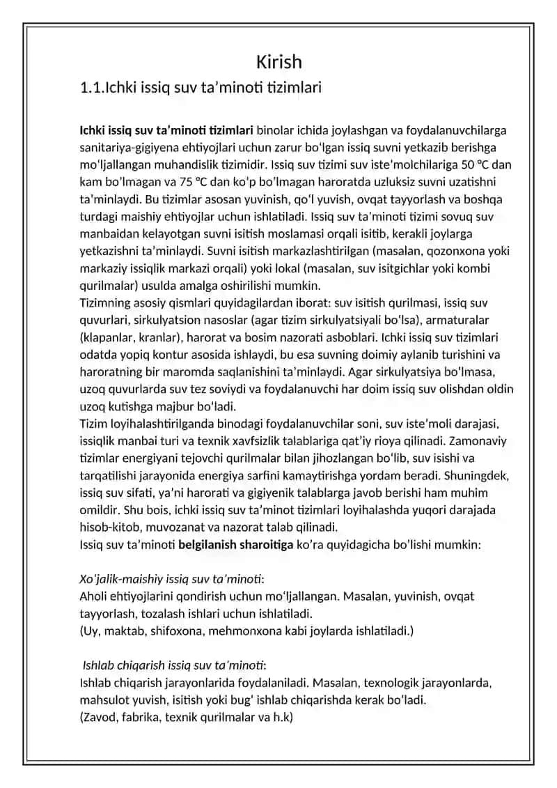 Binolarning ichki issiq suv ta’minoti tizimlari va yong'inga qarshi suv tizimlari 2