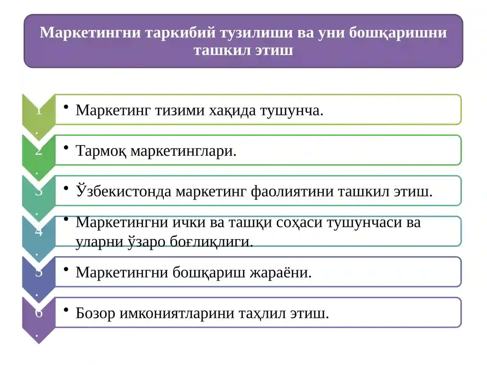 Маркетингни таркибий тузилиши ва уни бошқаришни ташкил этиш 2